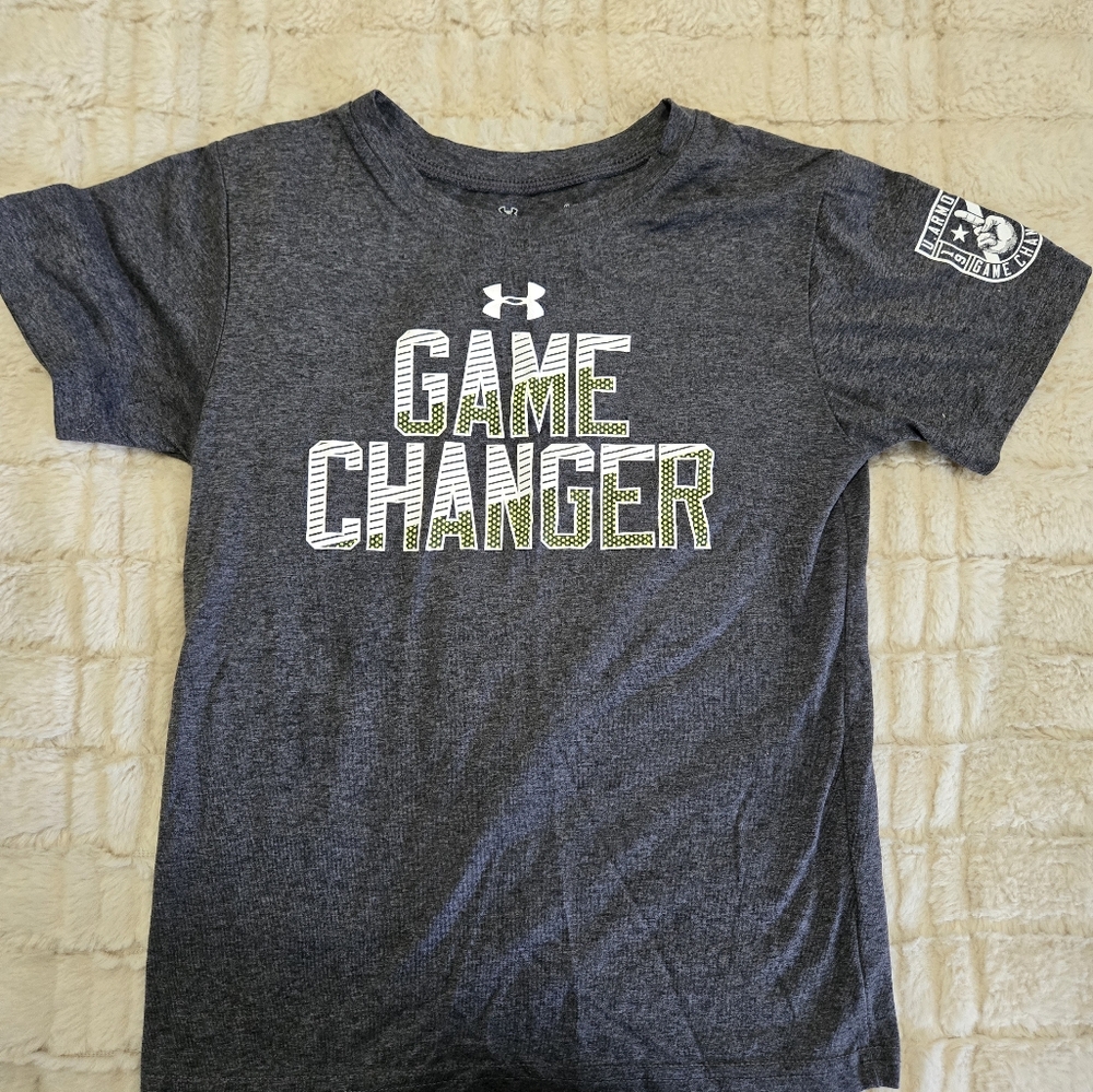 Under Armour Youth 6 Charcoal Tee with White and Green Accents Game Changer